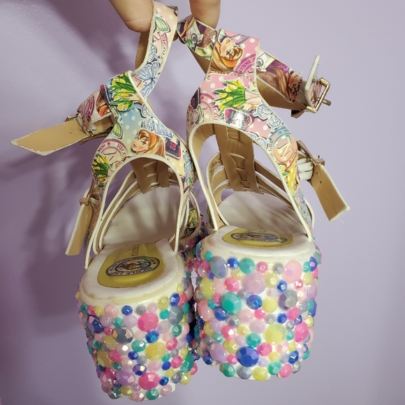 RARE Y2k Bejeweled Kawaii Pastel Nicole Lee Sandal Block Heels - Picture 6 of 10